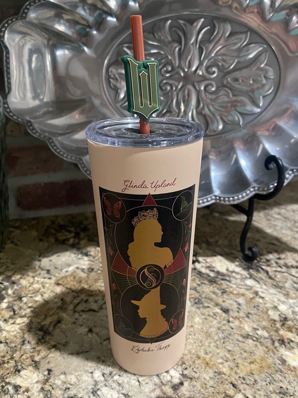 Universal Wicked Glinda & Elphaba reverses to WICKED Cream Tumbler 24 oz. Straw